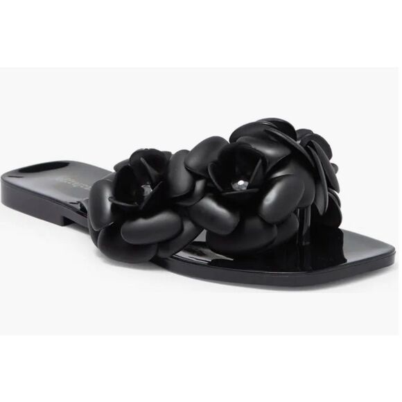 Jeffrey Campbell Sandals Womens Size 10 Jelly Slides Floral in Black - Picture 1 of 7